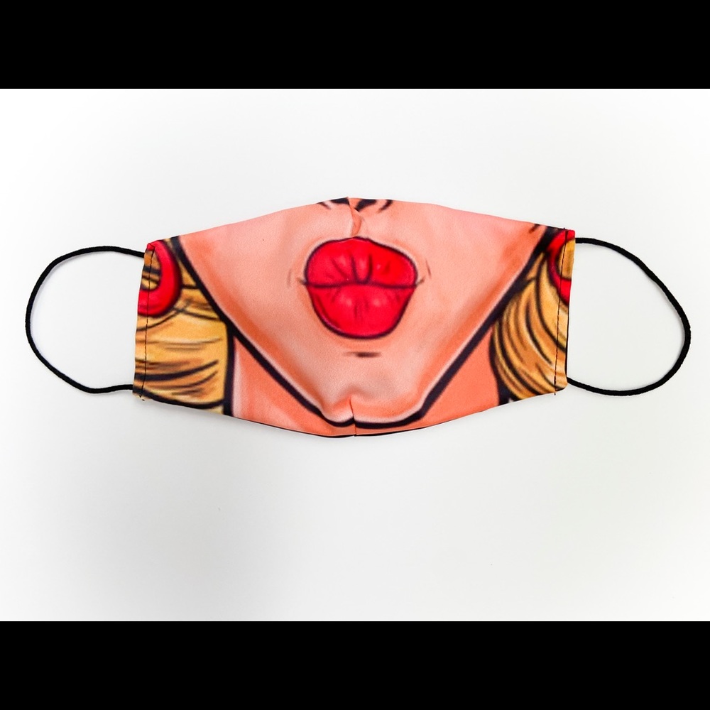 Red Lipstick Blonde Girl Face Mask